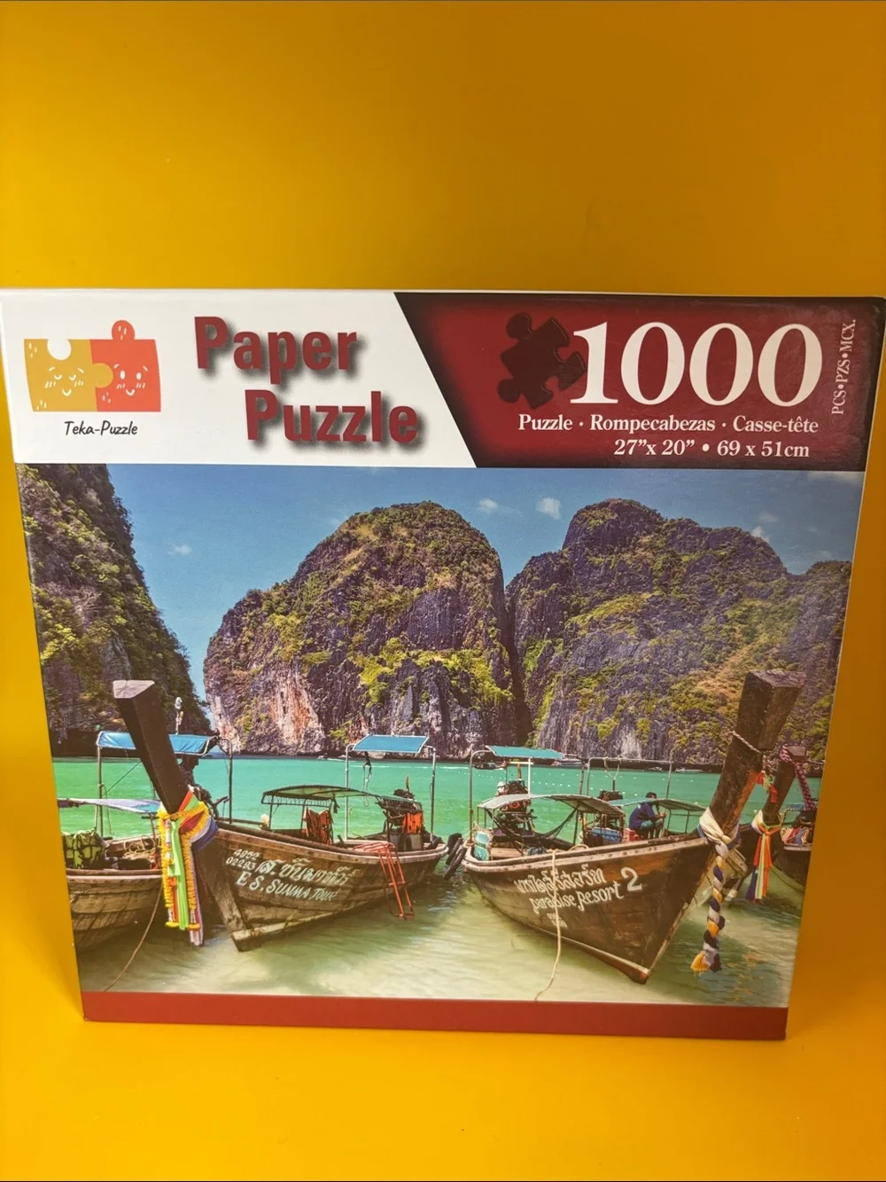 Paper Puzzle 1000-Piece Tropical Boat Scene - Turquoise & Green